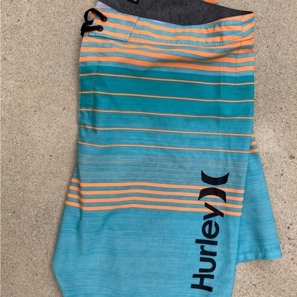 Men's Hurley Turquoise Phantom Board Shorts 38  Poly Logo Surf Beach Sun STAINED - Picture 12 of 15